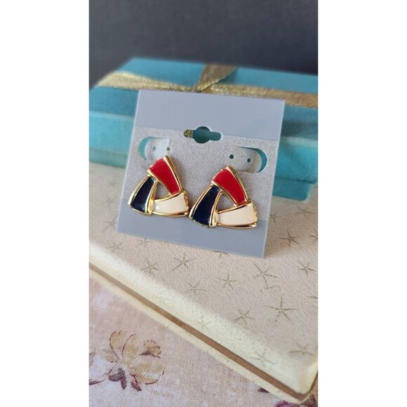 Patriotic Red White and Blue Enamel Stud Earrings - Picture 8 of 10